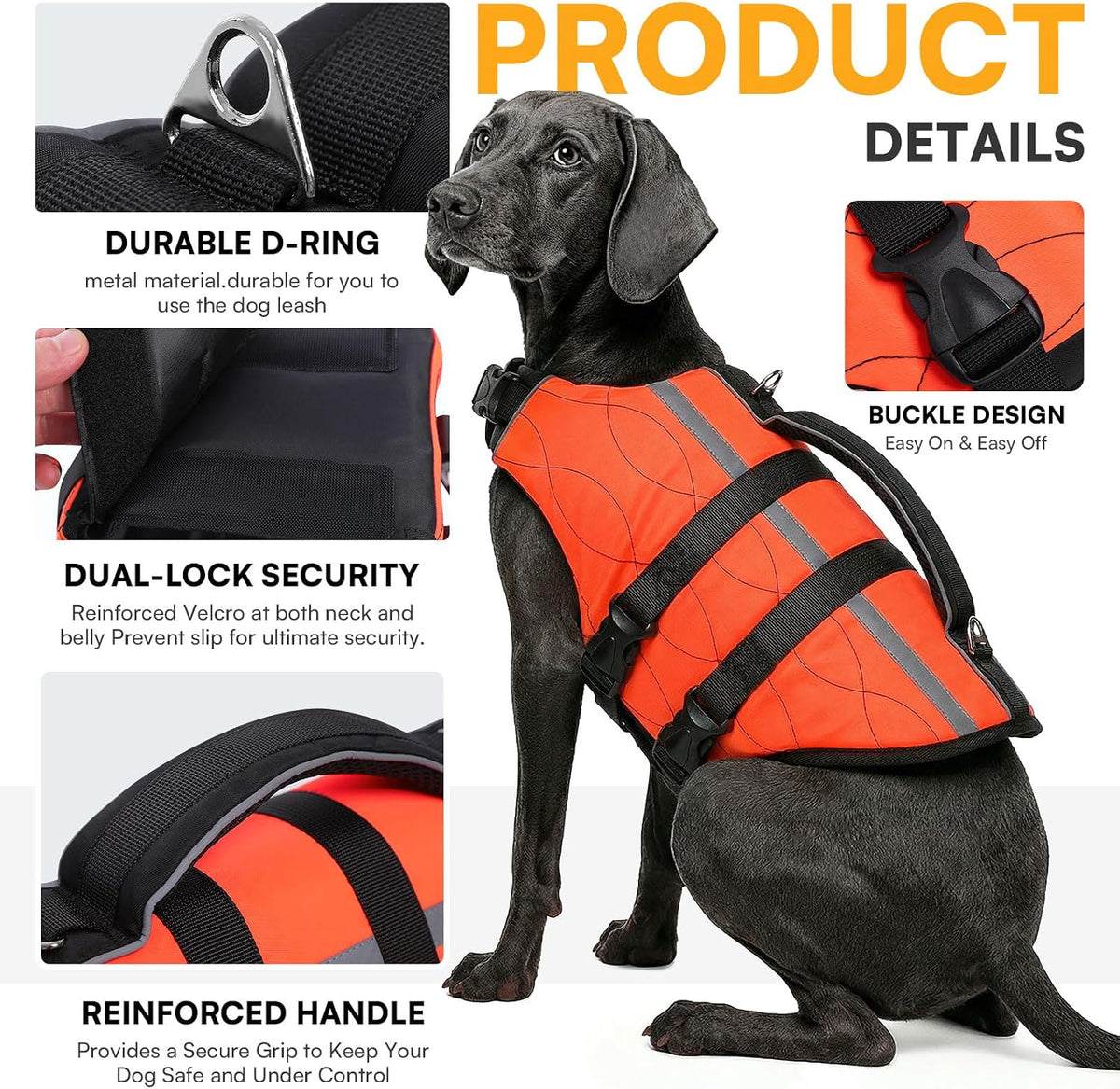 Queenmore pet swimming vest rescue handle back view orange medium