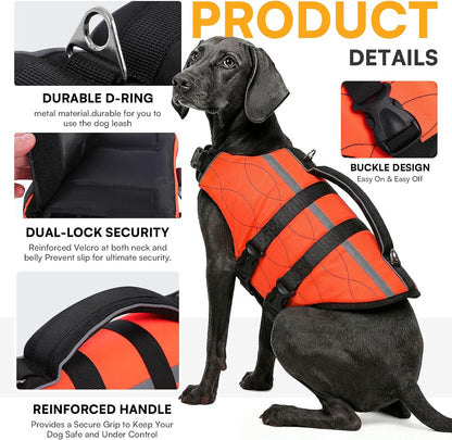 Queenmore pet swimming vest rescue handle back view orange medium