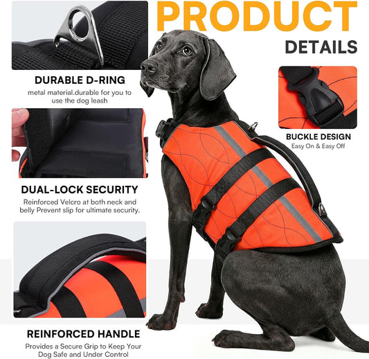 Queenmore pet swimming vest rescue handle back view orange medium