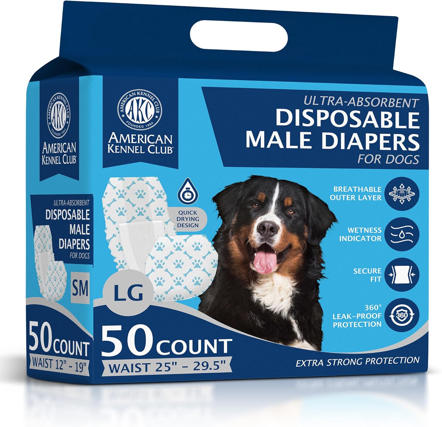 American Kennel Club Male Dog Wrap, Disposable Diapers with Wetness Indicator, Medium, 50 Count - Image 11