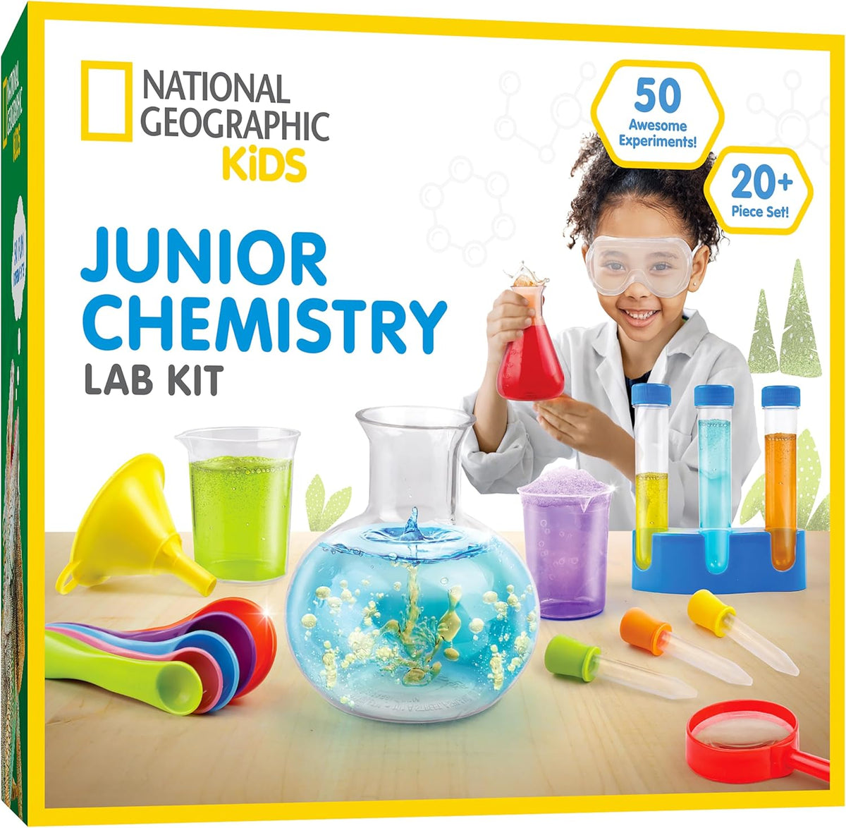 Blue Marble National Geographic Junior Chemistry Set front view of the packaging showcasing early learning lab tools.