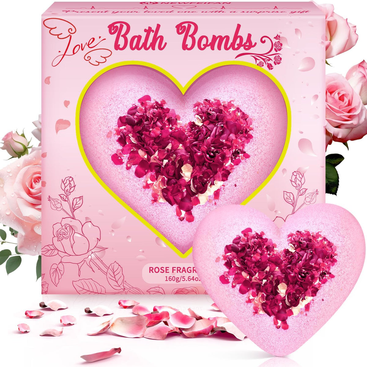 Newfeifan heart shaped bath bombs front view packaging