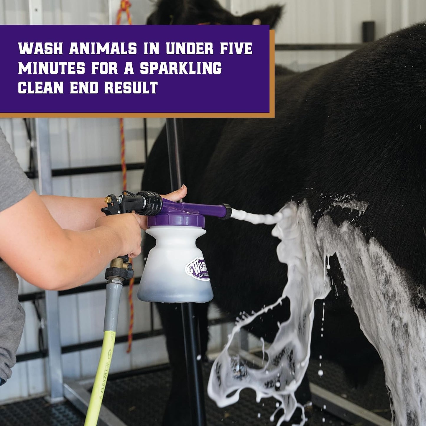 Weaver Leather livestock shampoo sprayer with purple nozzle attachment