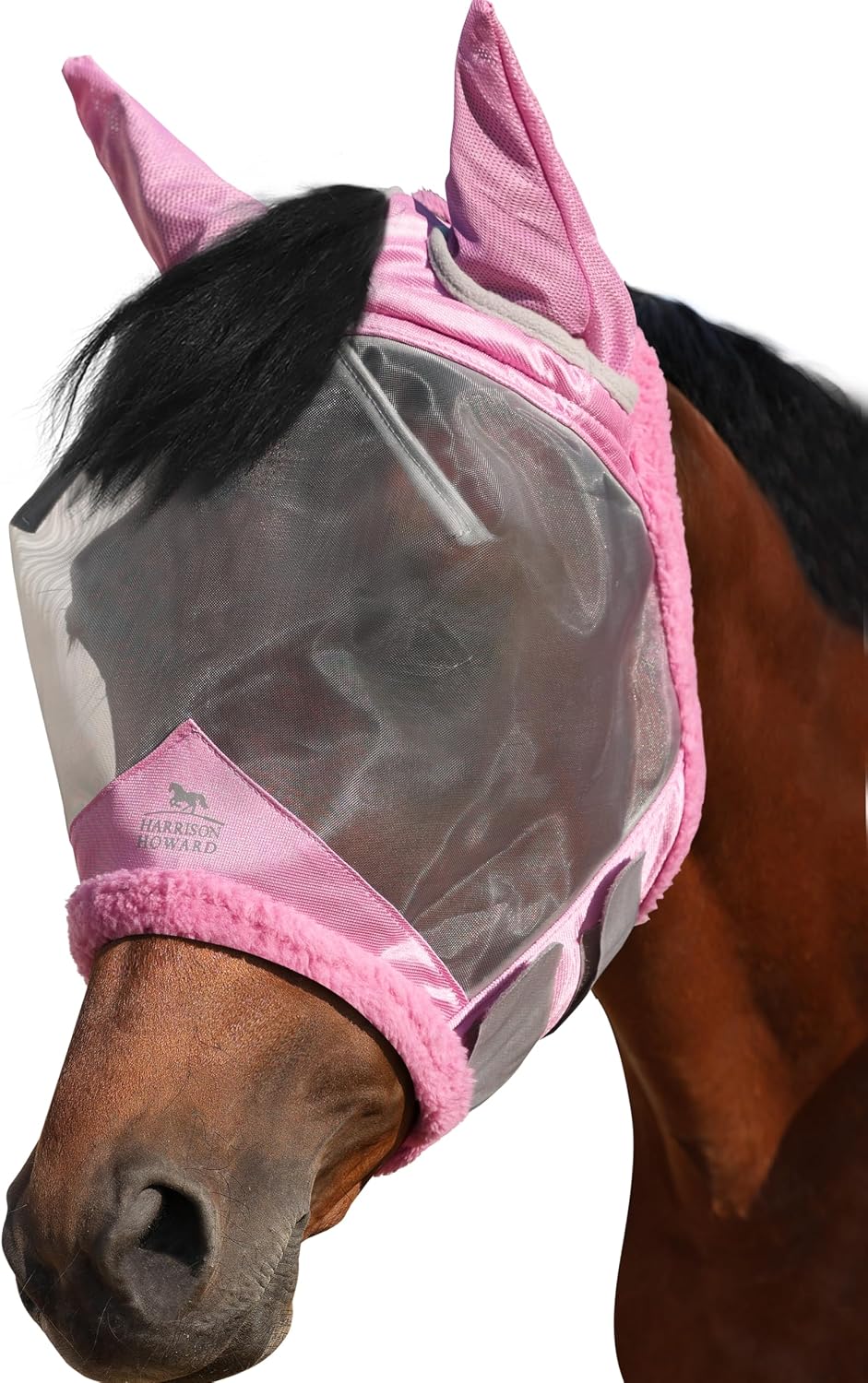 Harrison Howard CareMaster Horse Fly Mask UV Protective Fine Mesh with Extra Wool Soft Touch on Skin Light Pink L - Image 14