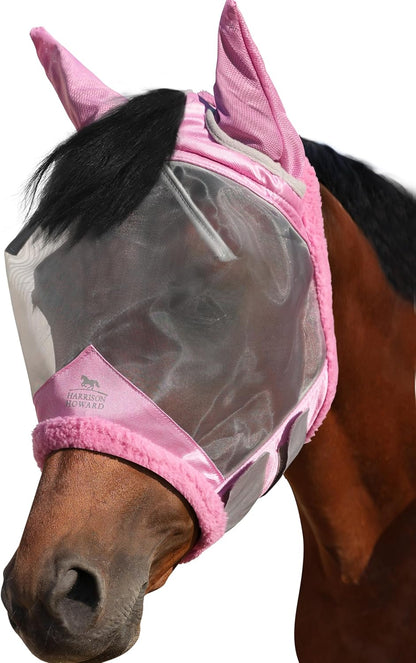 Harrison Howard CareMaster Horse Fly Mask UV Protective Fine Mesh with Extra Wool Soft Touch on Skin Light Pink L - Image 14