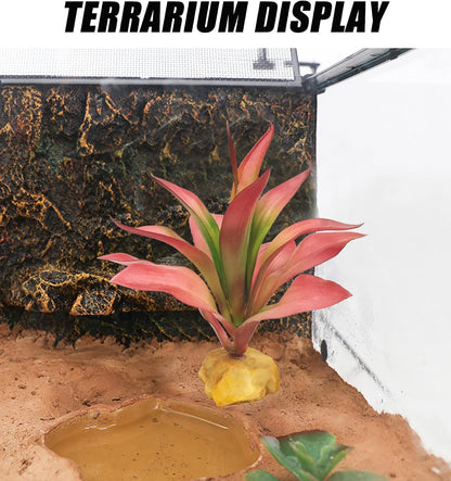 Woyrise Reptile Plants Succulent, Artificial Desert Plant for Terrarium Decor, Bearded Dragon Tank Accessories fit Gecko Lizard Chameleon Ball Python Snake - Guzmania lingulata - Image 2