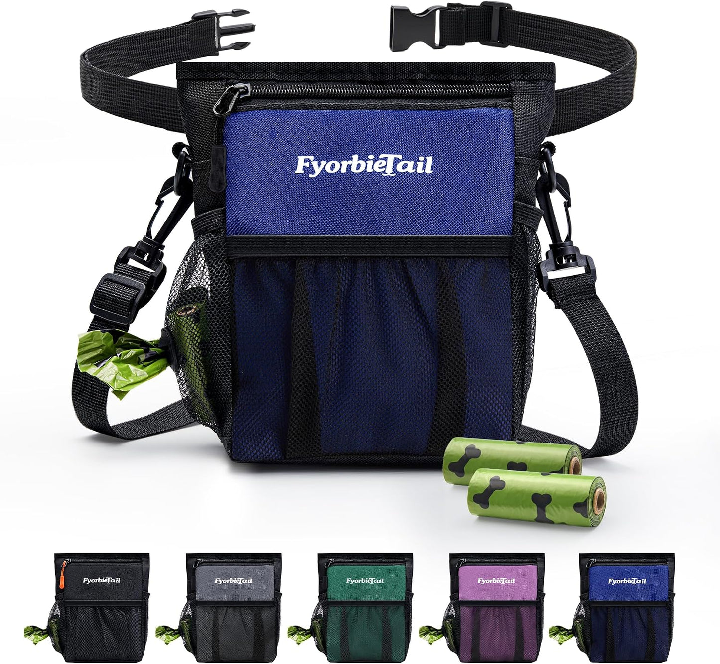 Dog Treat Pouch, 4 Cup Waterproof Dog Training Bag, Hands-Free 3 Ways to Wear, Magnetic Closure, Multi-Pocket, with 2 Rolls Poop Bags (Black) - Image 10