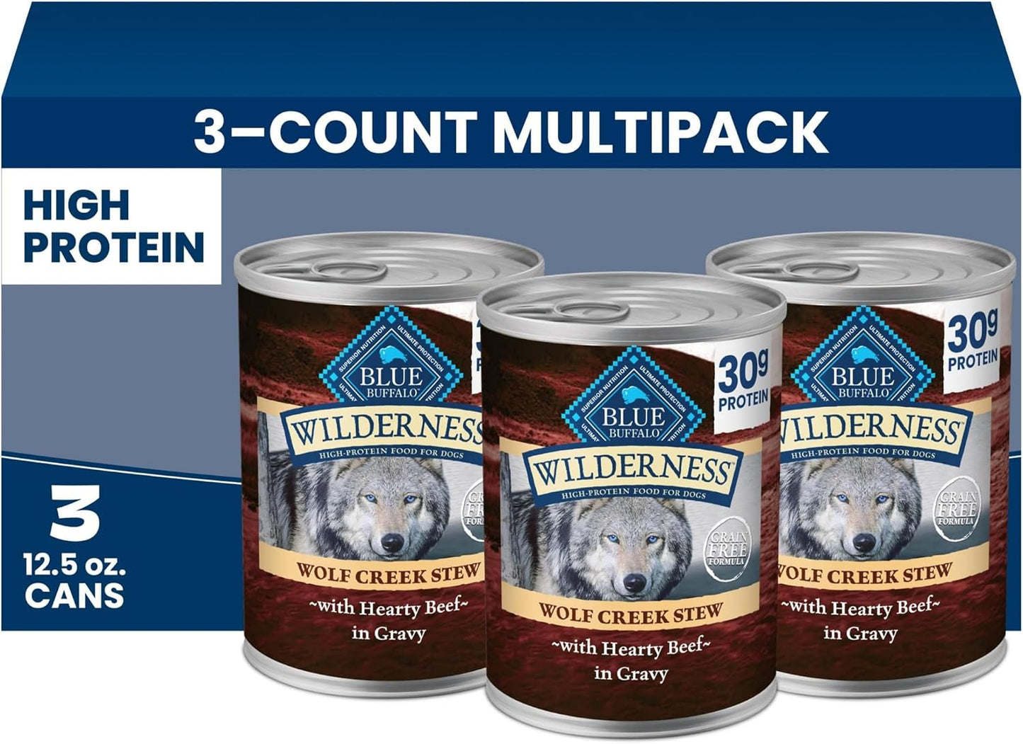 Blue Buffalo Wilderness Wolf Creek Stew with Hearty Beef in Gravy Adult Wet Dog Food, High-Protein & Grain-Free Recipe, 30g Protein, Made with Natural Ingredients, 12.5-oz. Cans (12 Count) - Image 14