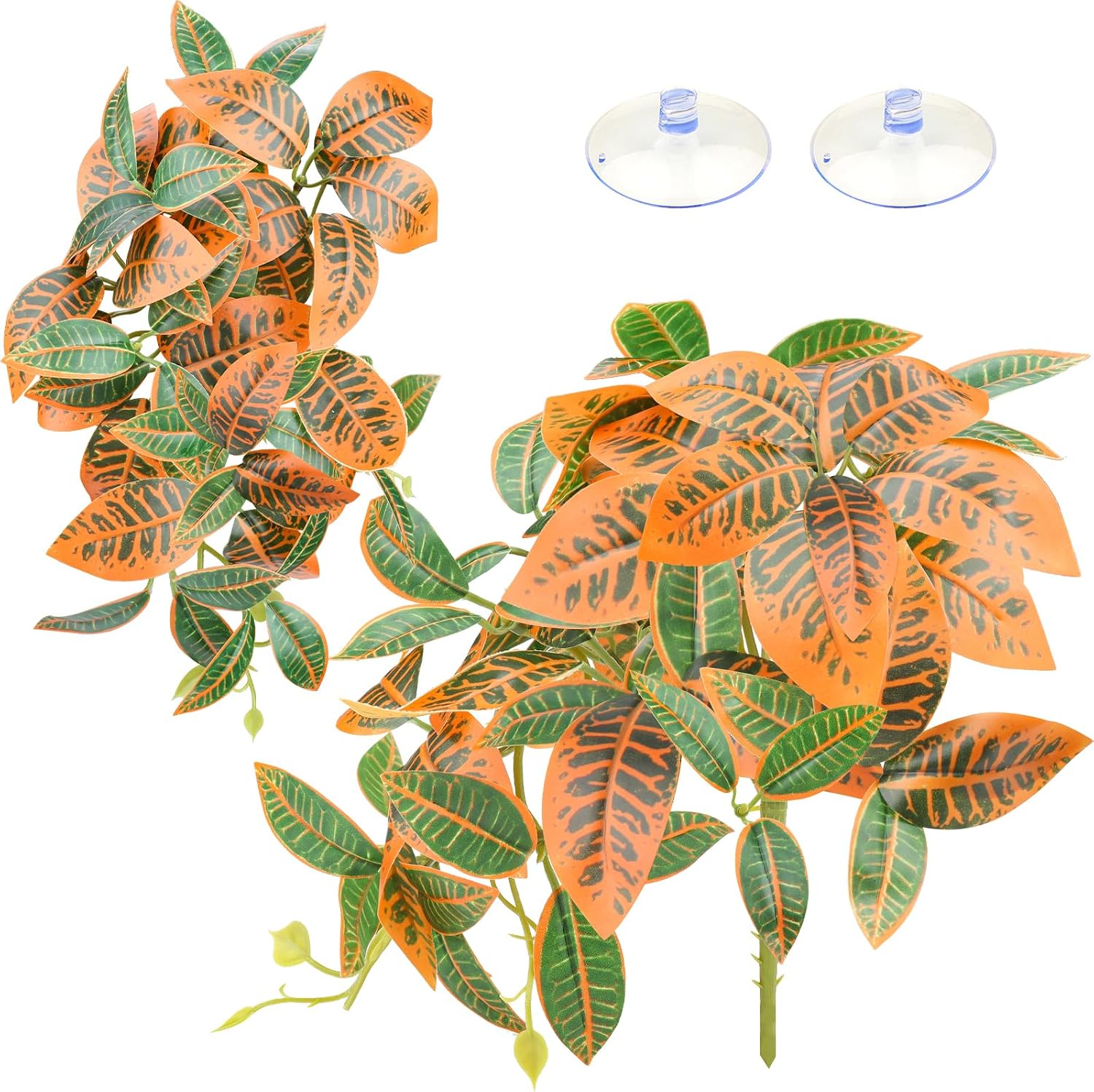 QUOZUO 2 Pack Reptile Plants for Terrarium, Artificial Leaves Habitat Decorations with Suction Cups, Terrarium Hanging Plants Vines for Bearded Dragons Lizards Snake Geckos Frogs - Red - Image 9