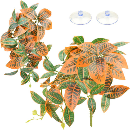 QUOZUO 2 Pack Reptile Plants for Terrarium, Artificial Leaves Habitat Decorations with Suction Cups, Terrarium Hanging Plants Vines for Bearded Dragons Lizards Snake Geckos Frogs - Red - Image 9