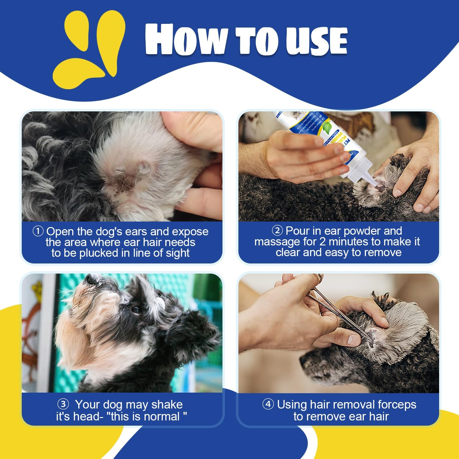 Professional pet grooming ear care set including powder and tweezers