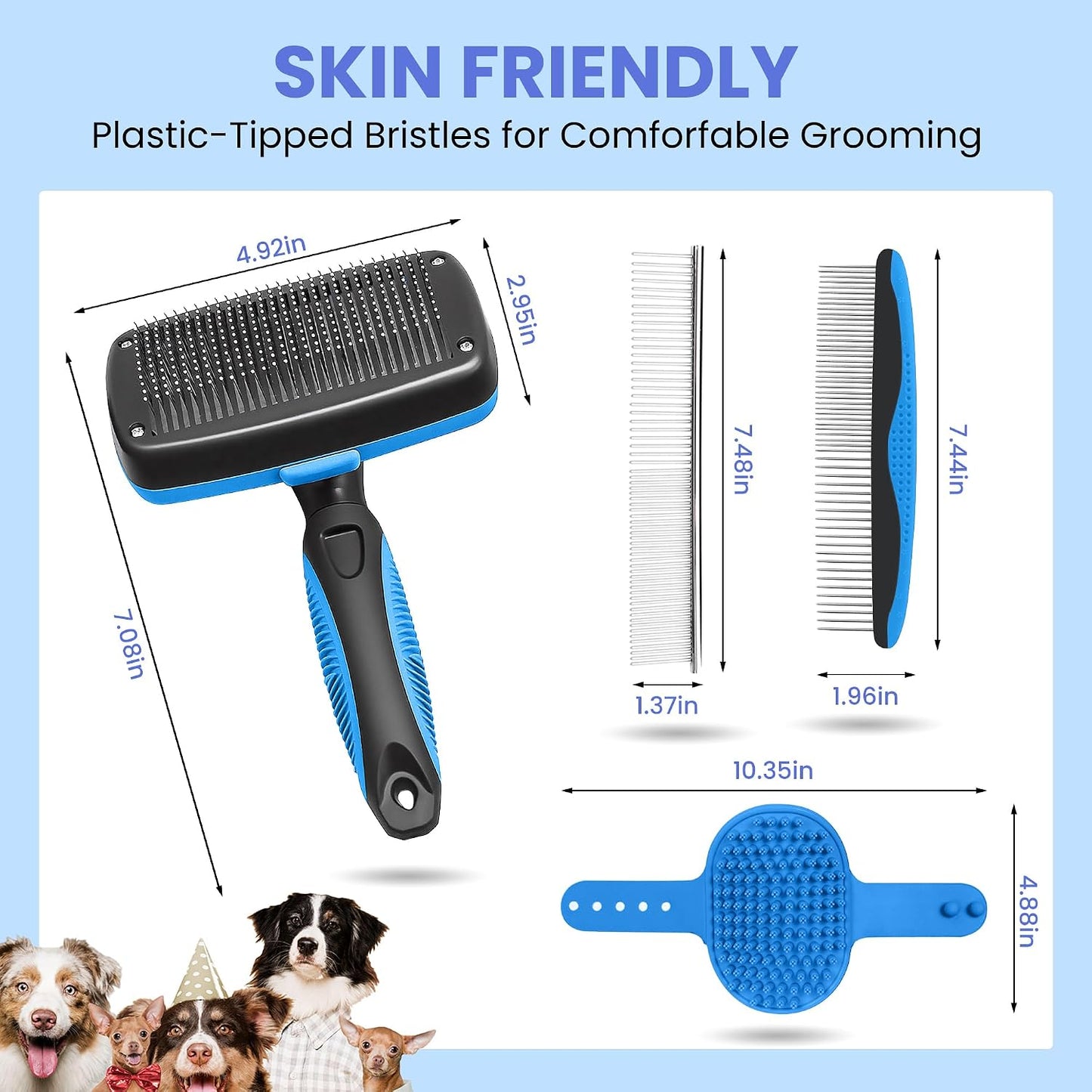 AUSRKI five in one pet grooming kit with stainless steel teeth blue color