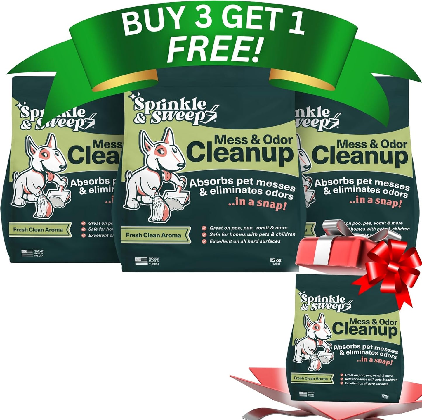 Sprinkle & Sweep: Pet Mess & Odor Cleanup - 15oz Bag - Dog Accident & Mess Clumping Powder, Remove Pee-Poop-Vomit from Hard Surfaces, Ultra-Absorbent - Image 10