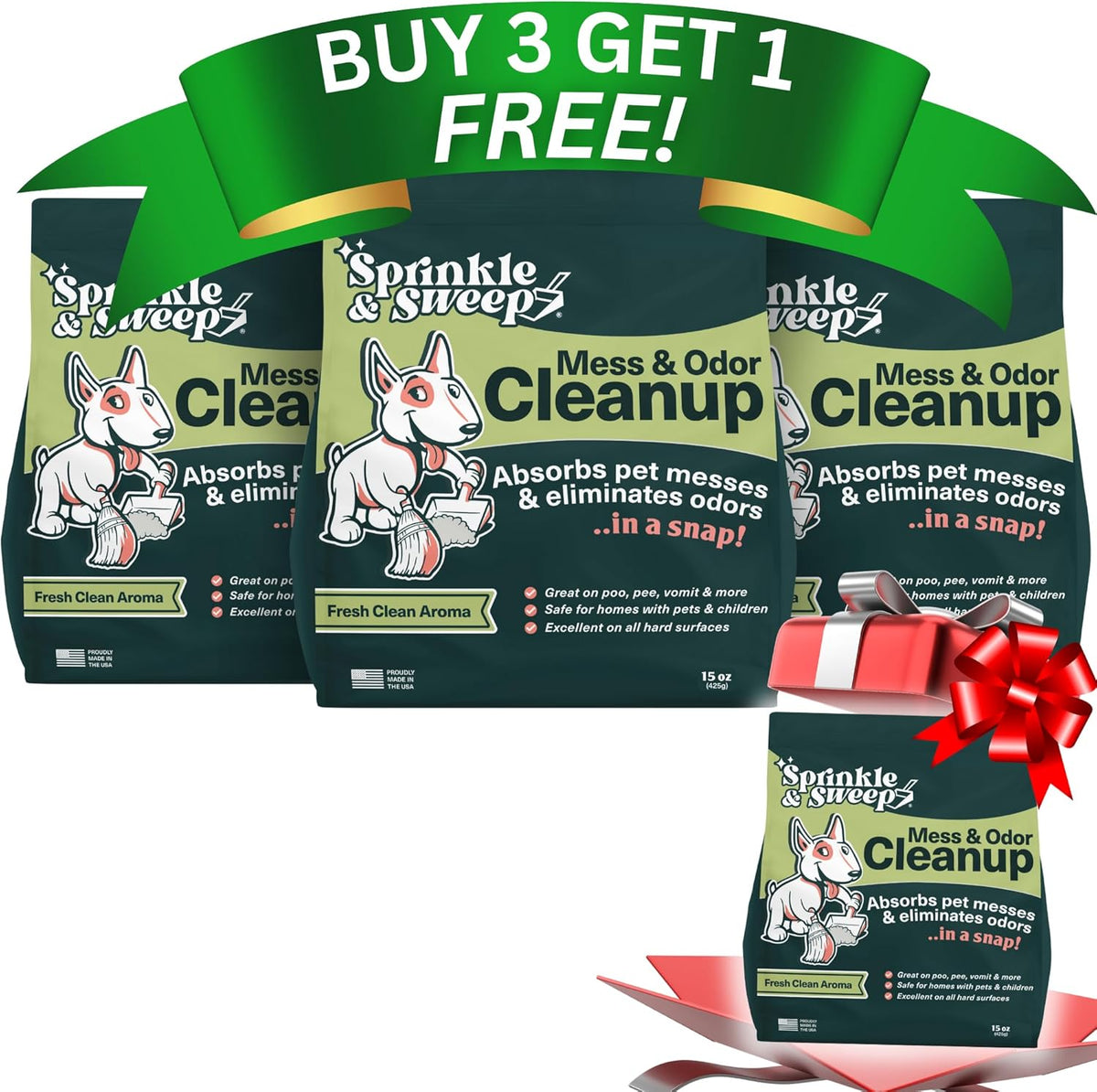 Sprinkle & Sweep: Pet Mess & Odor Cleanup - 15oz Bag - Dog Accident & Mess Clumping Powder, Remove Pee-Poop-Vomit from Hard Surfaces, Ultra-Absorbent - Image 10