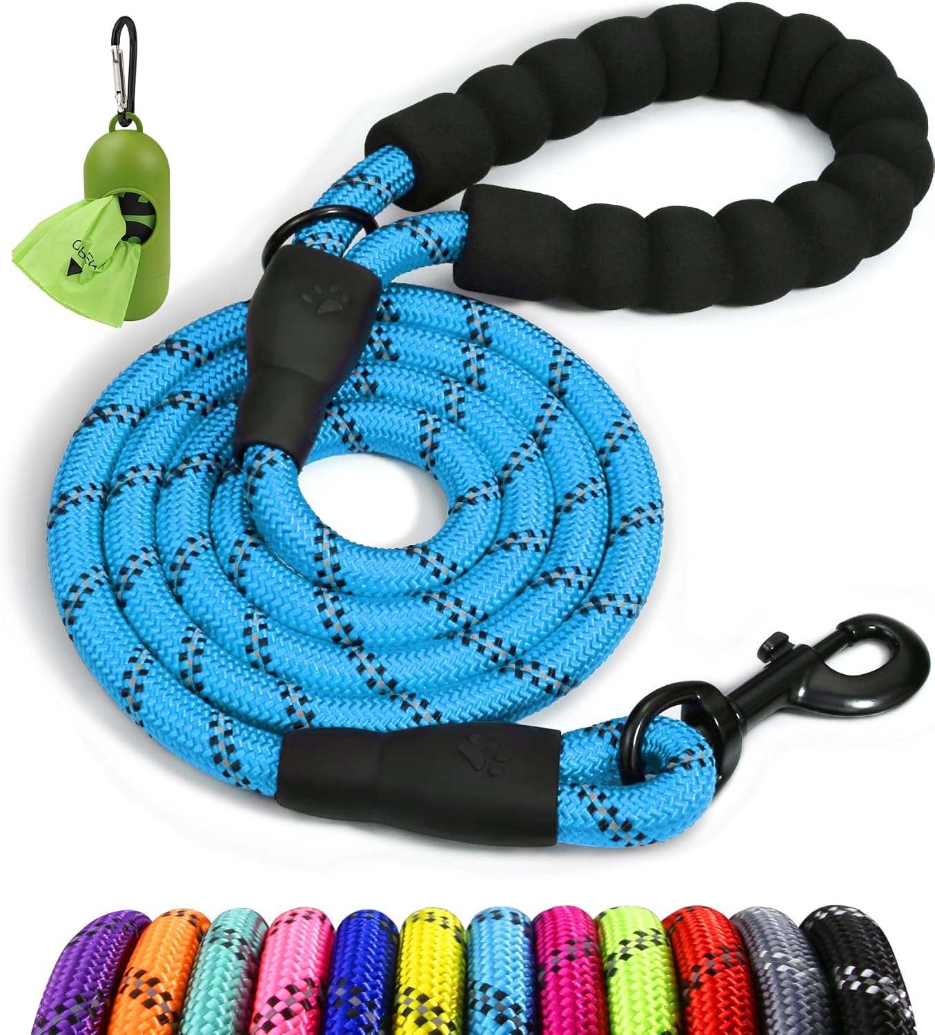 Taglory Rope Dog Leash 6 FT with Comfortable Padded Handle, Highly Reflective Threads Leash and Anti-Tangle Clip for Walking Medium Large Dogs, 1/2 inch, Black - Image 9
