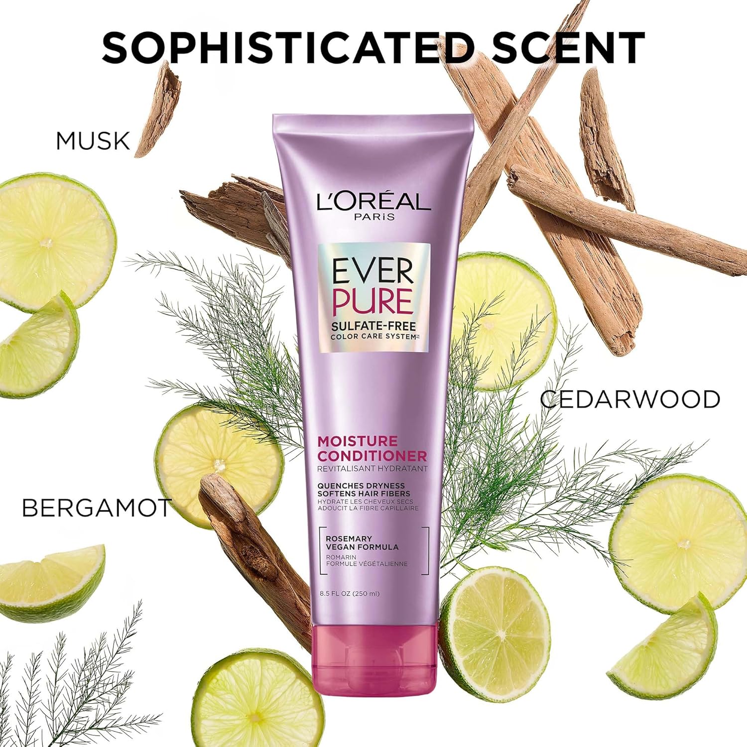 L'Oral Paris Moisture Sulfate Free Conditioner, Hair Care for Color-Treated Hair with Rosemary Botanicals, EverPure, 8.5 Fl Oz - Image 9