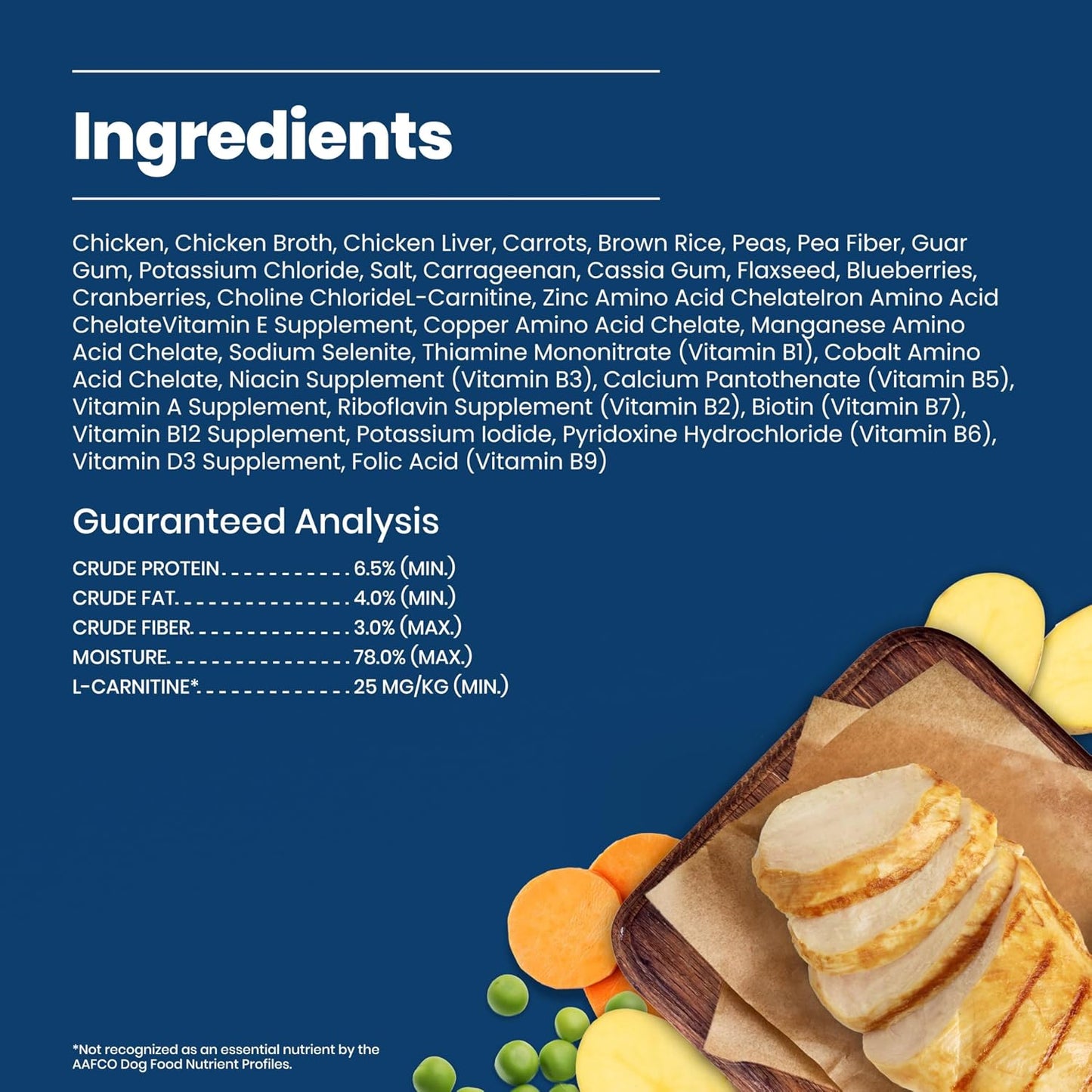 Natural wet dog food formulation showing real chicken first ingredient