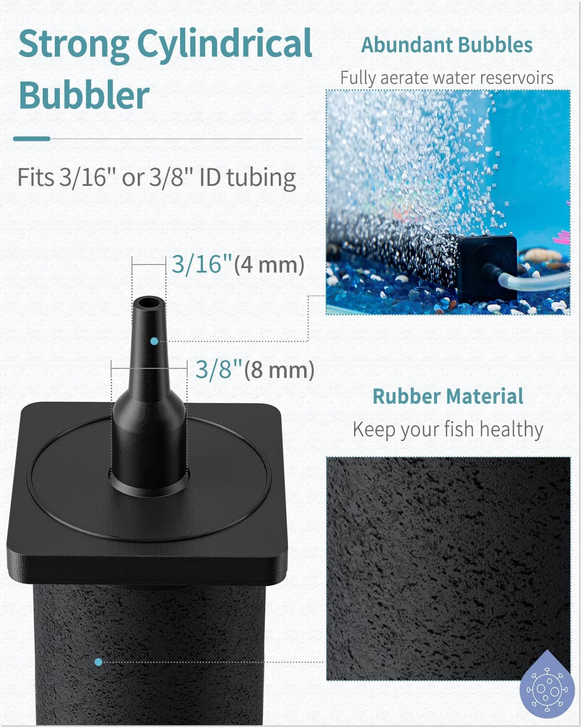 Pawfly heavy duty aeration cylinder operating underwater creating a dense and even curtain of fine bubbles.