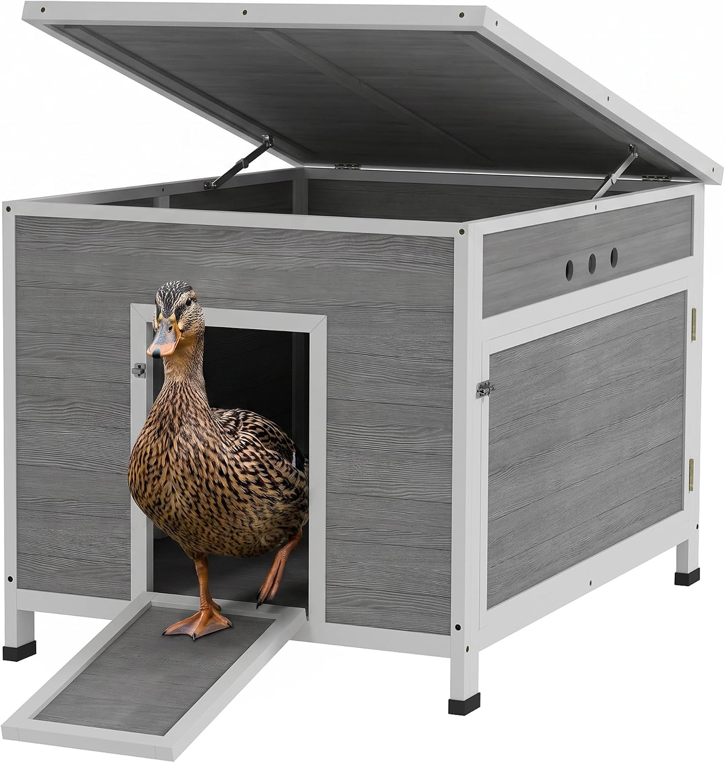 PawHut Duck Coop, Wooden Chicken House Rabbit Hutch with Openable Roof, Removable Floor, Double Doors, Ramp, Duck House for 3-6 Chickens, Geese, 30" x 38" x 30" - Image 1