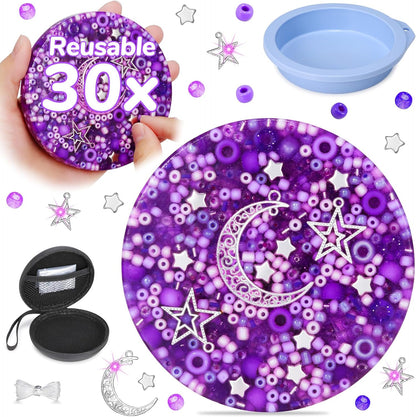 Sooppervix Reusable Picky Fidget Pad front view showing embedded purple beads and star charms