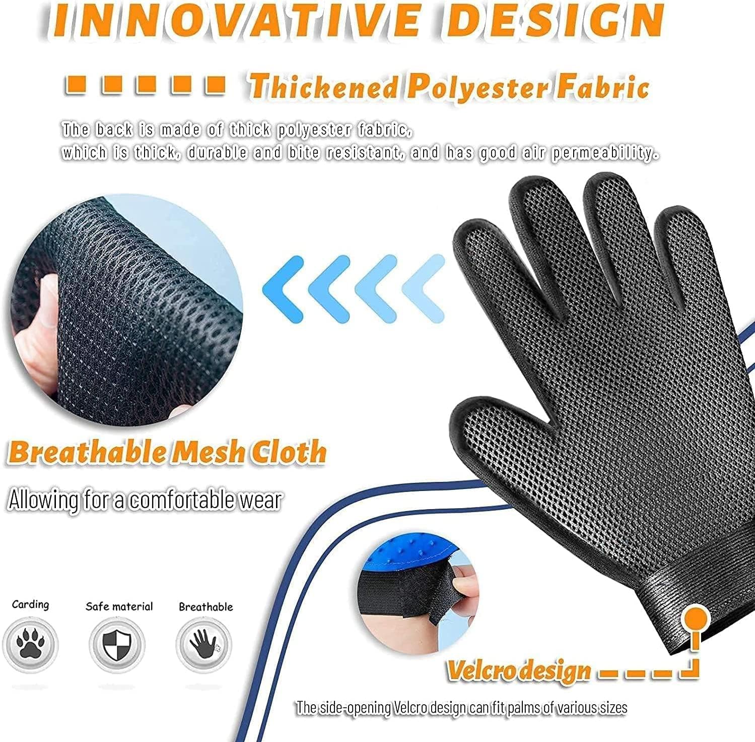 Pet grooming glove being used to remove hair from a dog