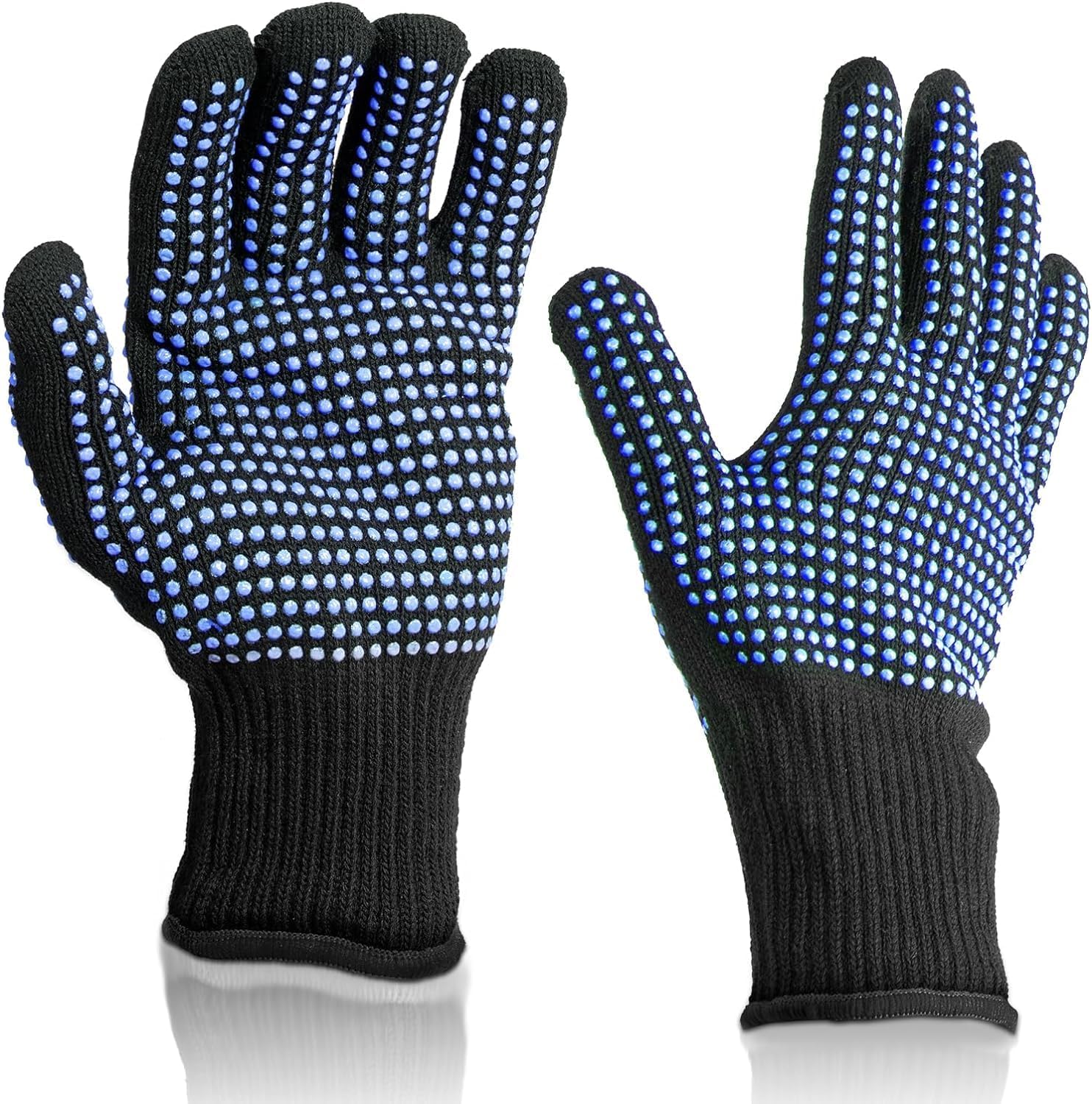 Sixriver heat resistant gloves for hair styling front view showing blue non-slip palm dots