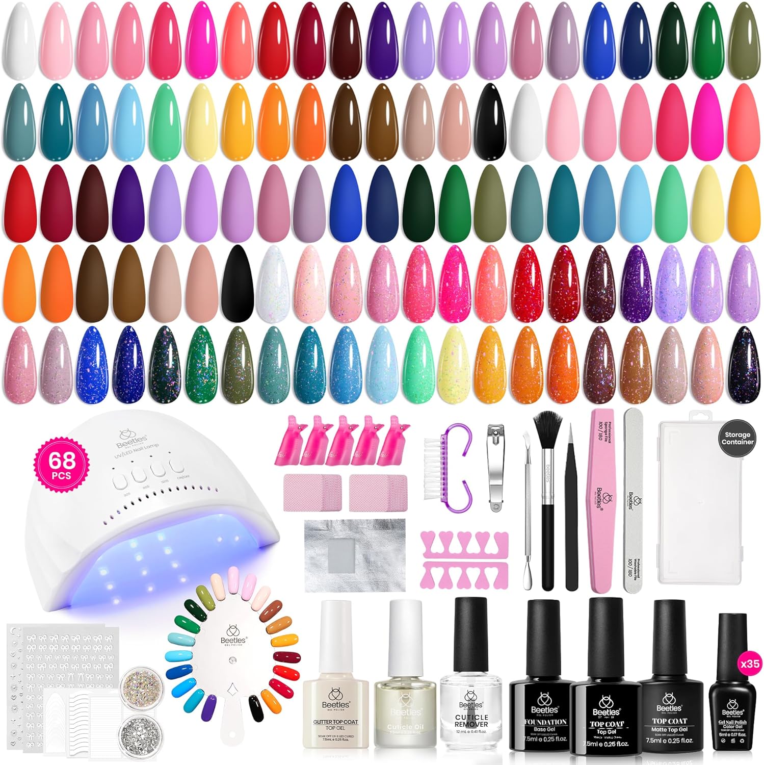 Beetles 68 piece gel nail polish kit front view