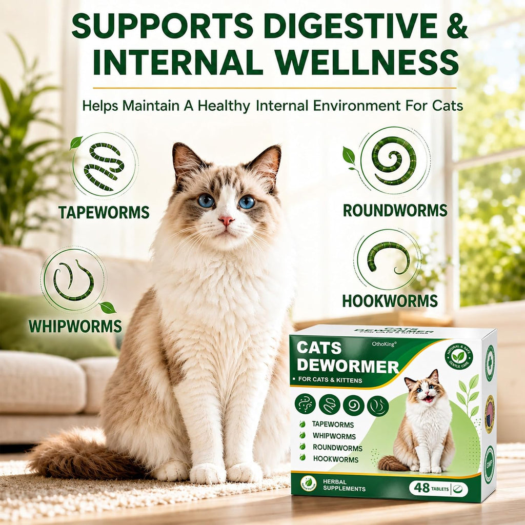 OthoKing broad spectrum cat and kitten wormer supplement bottle on a clean background.
