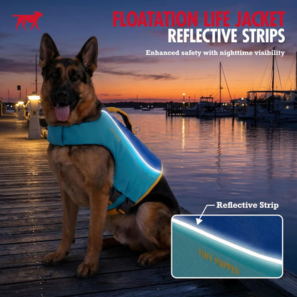 Extra extra small puppy life jacket in vibrant cyan and yellow