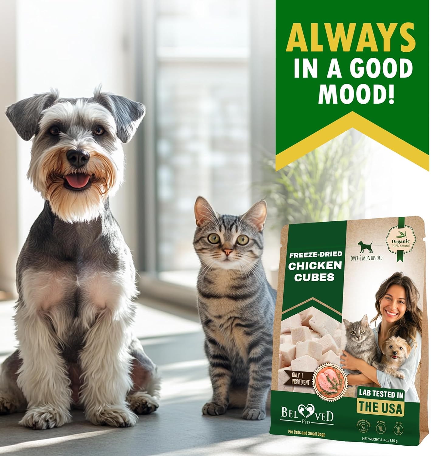 All natural grain free healthy meat cubes pet food topper presentation