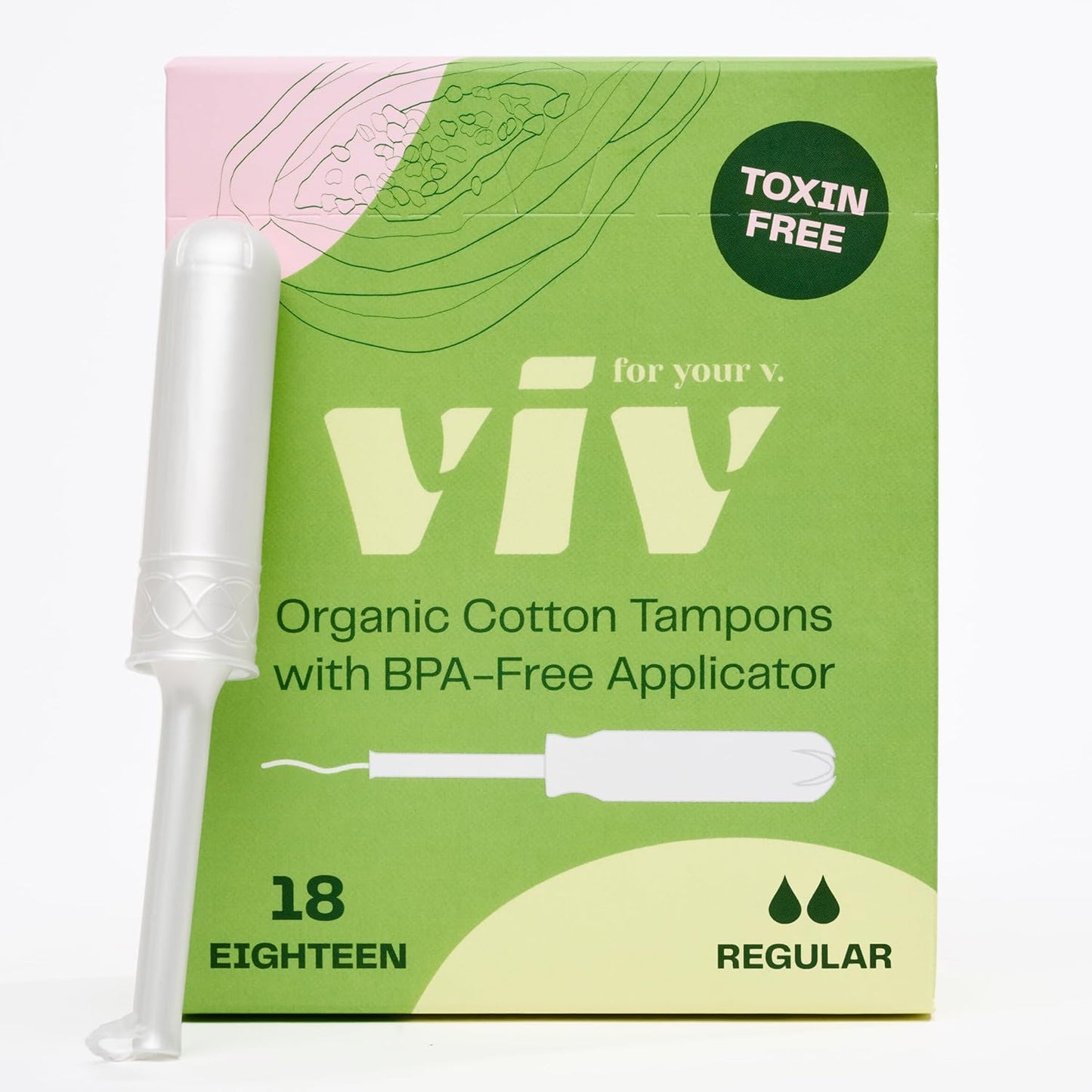 Viv For Your V Organic Cotton Tampons 18 count box front view