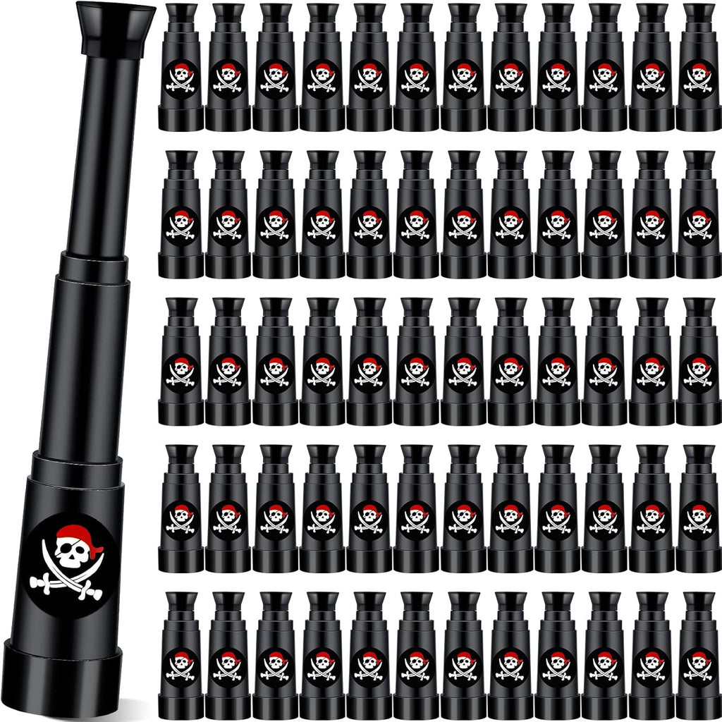 Seenelling pirate telescope pack front view showing multiple black plastic retractable spyglass toys for children