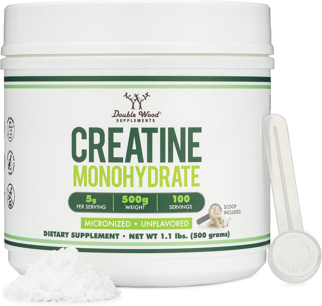 Double Wood Supplements creatine monohydrate powder front view container