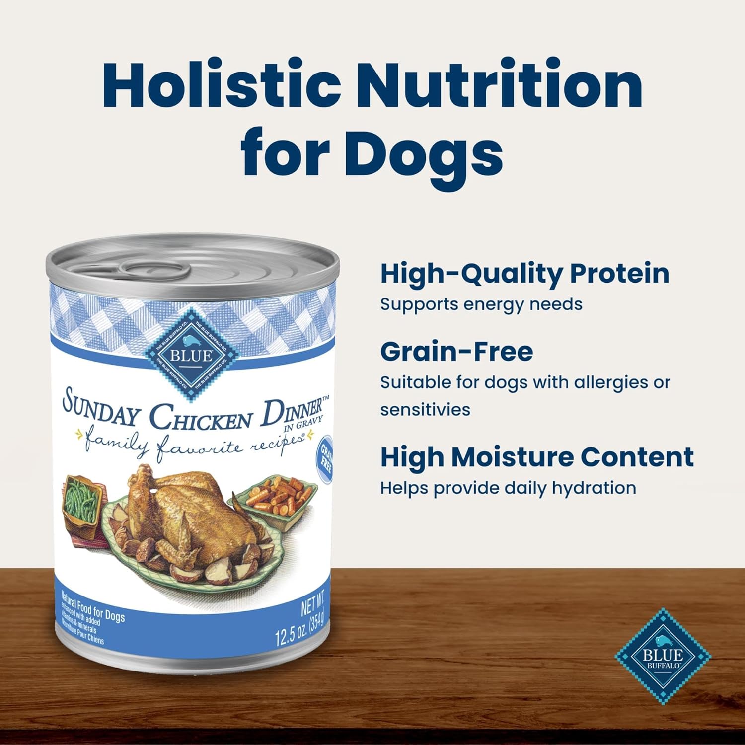 Blue Buffalo Sunday Chicken Dinner in gravy natural wet dog food packaging
