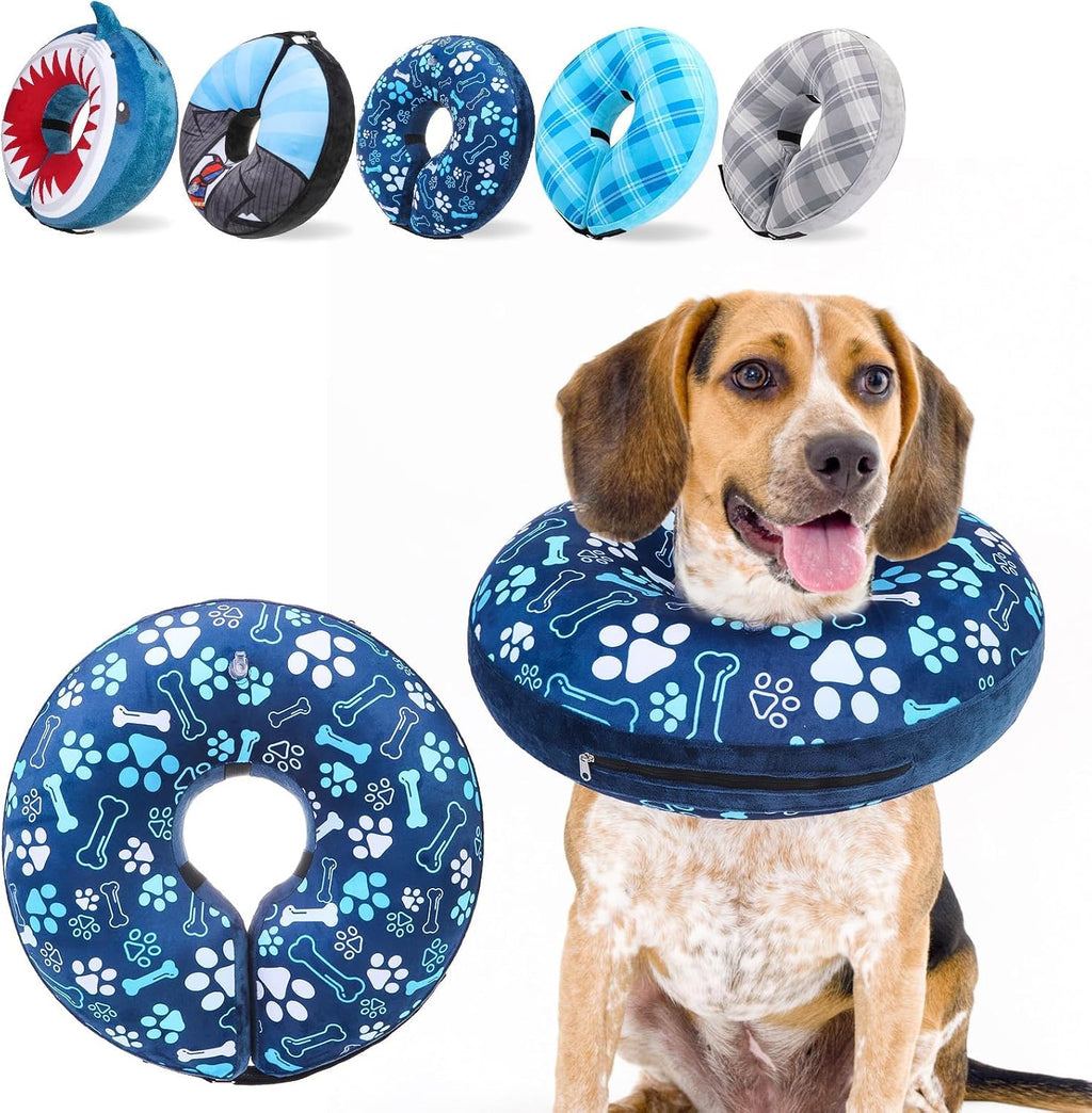 Inflatable protective pet recovery cone for dogs and cats