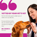 Healthy dog enjoying Pet Honesty peanut butter chews