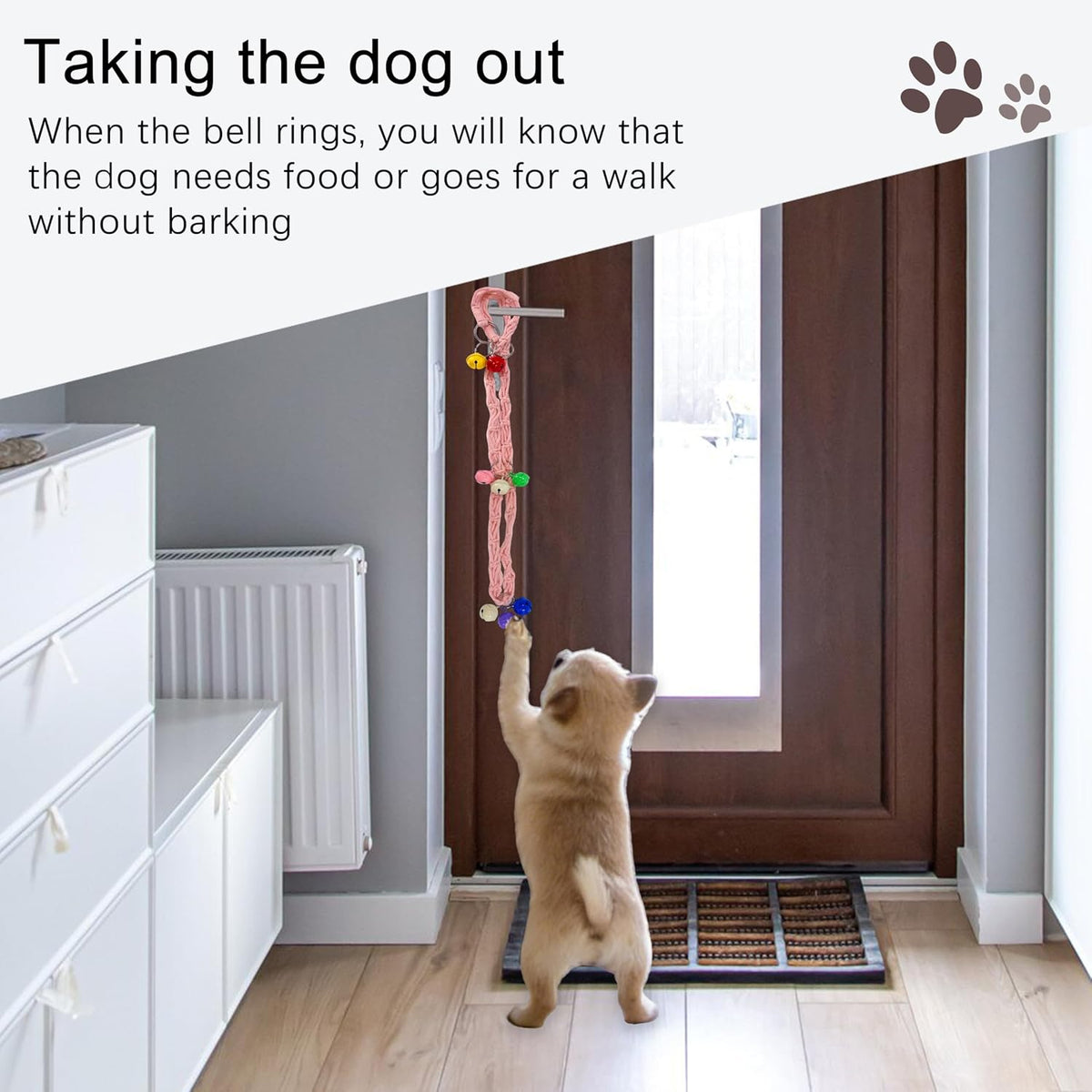 Dog potty training bell rope showing length adjustment rings
