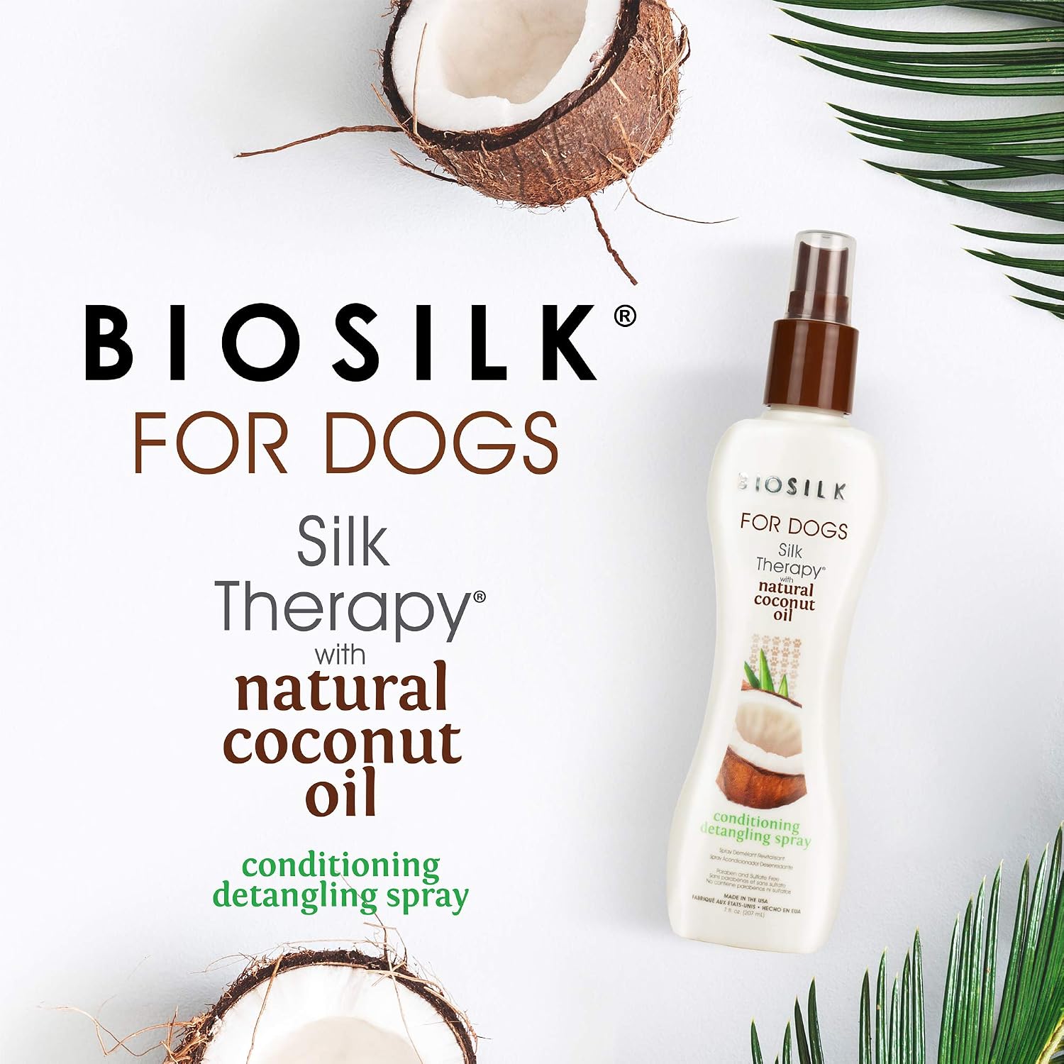 BioSilk dog detangler spray with natural coconut oil leave in conditioner
