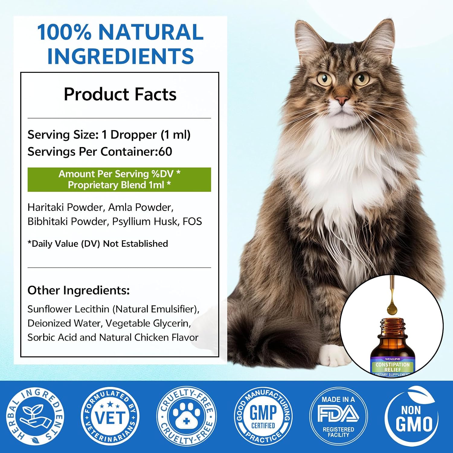Authentic USA imported feline digestive health liquid supplement bottle