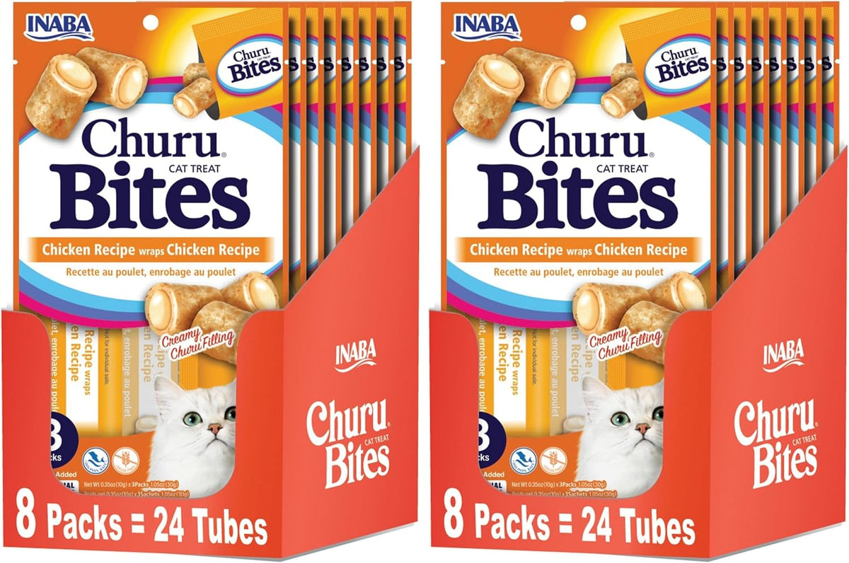INABA Churu Bites for Cats, Soft/Chewy Baked Chicken Wrapped Churu Filled Cat Treats with Vitamin E, 0.35 Ounces per Tube, 24 Tubes Total (3 Tubes per Pack), Chicken Recipe - Image 9