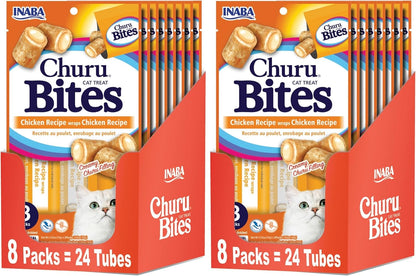 INABA Churu Bites for Cats, Soft/Chewy Baked Chicken Wrapped Churu Filled Cat Treats with Vitamin E, 0.35 Ounces per Tube, 24 Tubes Total (3 Tubes per Pack), Chicken Recipe - Image 9
