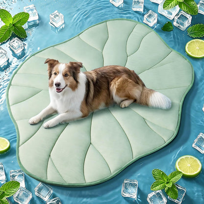 BG-BABYGO dog cooling mat front view showing green leaf design fabric