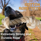 Three foot long natural cotton dog tug rope laid flat highlighting its durable construction.