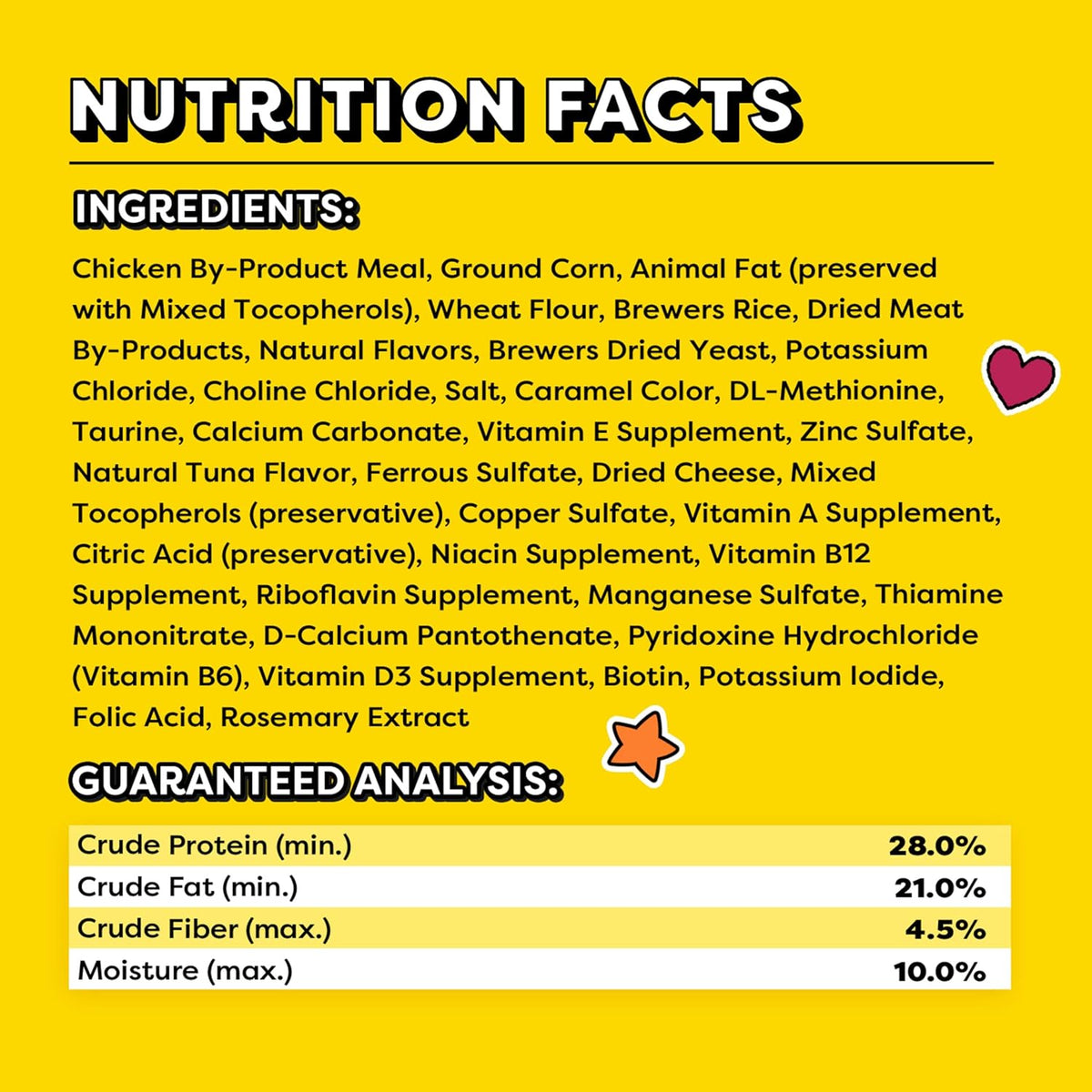 Temptations savory salmon cat treats nutritional label