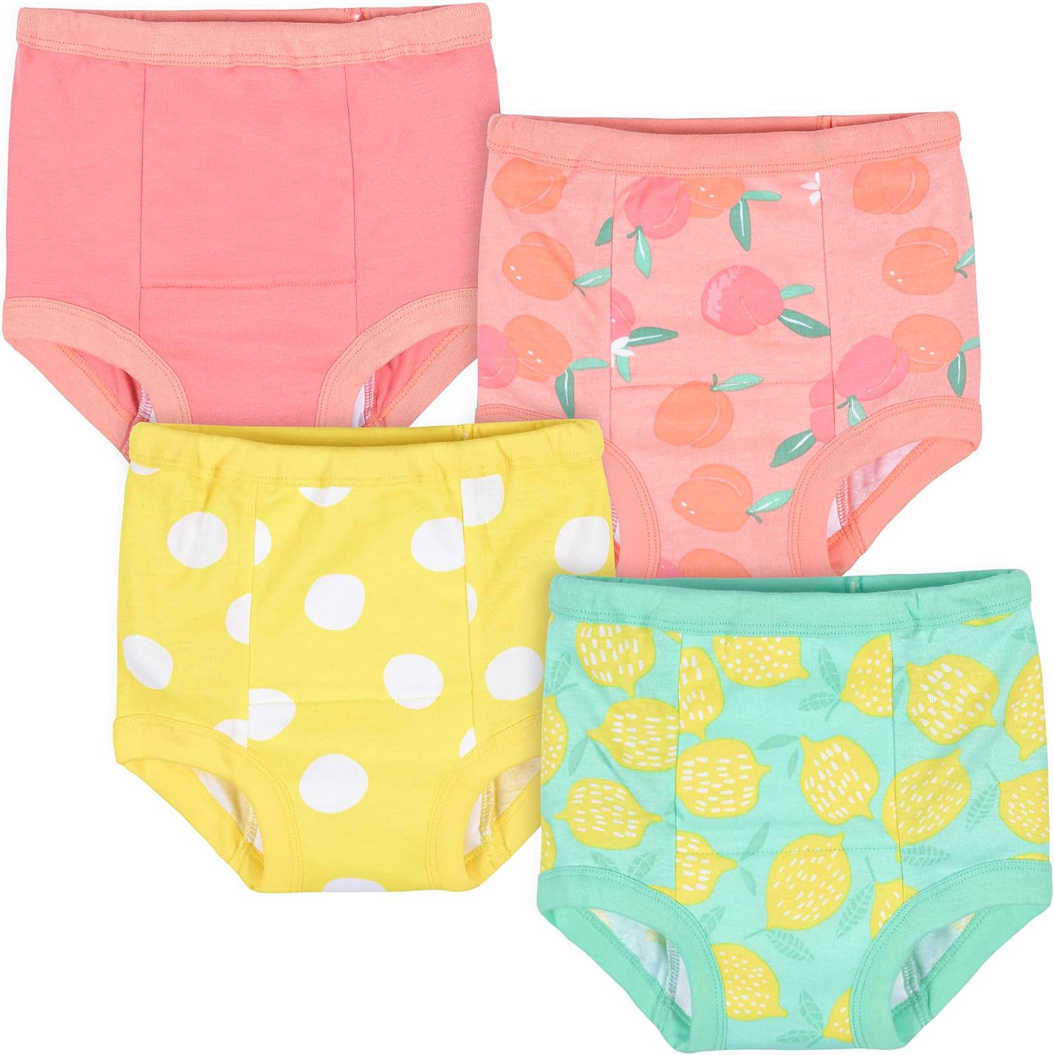 Gerber baby girls potty training pants four pack front view featuring pastel prints
