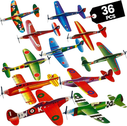 Bedwina Glider Planes Bulk Pack front view of multiple colorful assembled foam airplane toys.