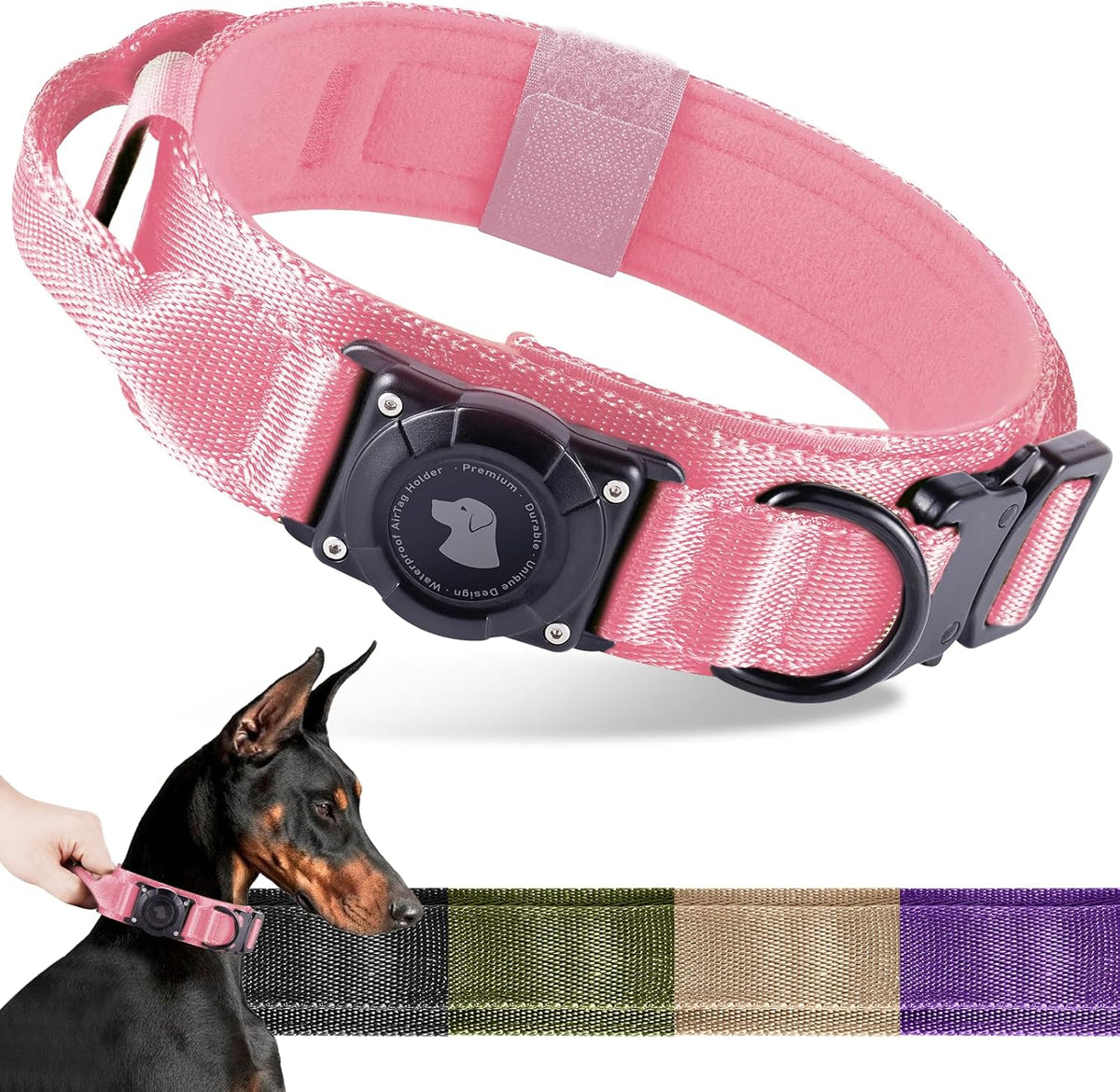 2026 Upgrade Waterproof AirTag Dog Collar, Military Tactical Dog Collar with AirTag Holder, Comfortable Control Handle and Metal Buckle, GPS Dog Collar Holder for Medium to Large Dogs (Khaki,L) - Image 15