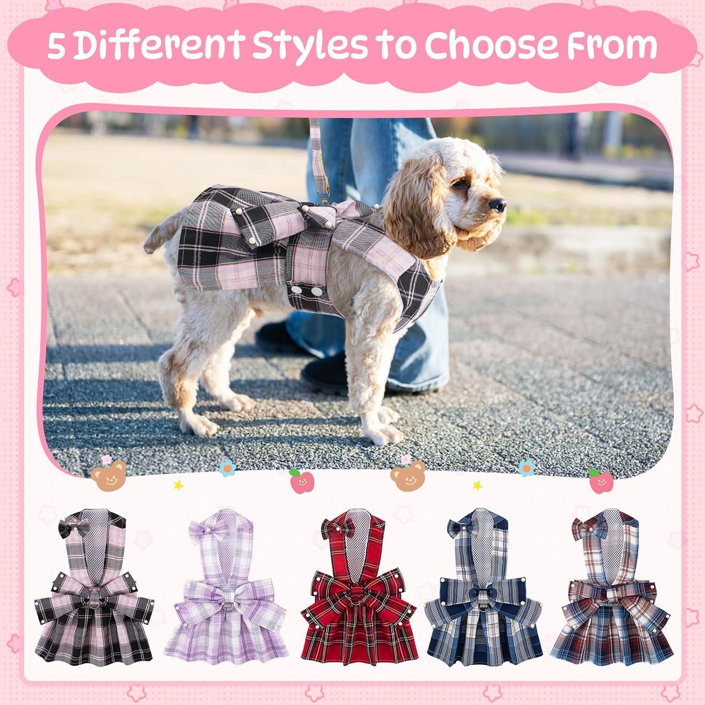 Coppthinktu pink bowknot harness leash set back view stylish pet outfit