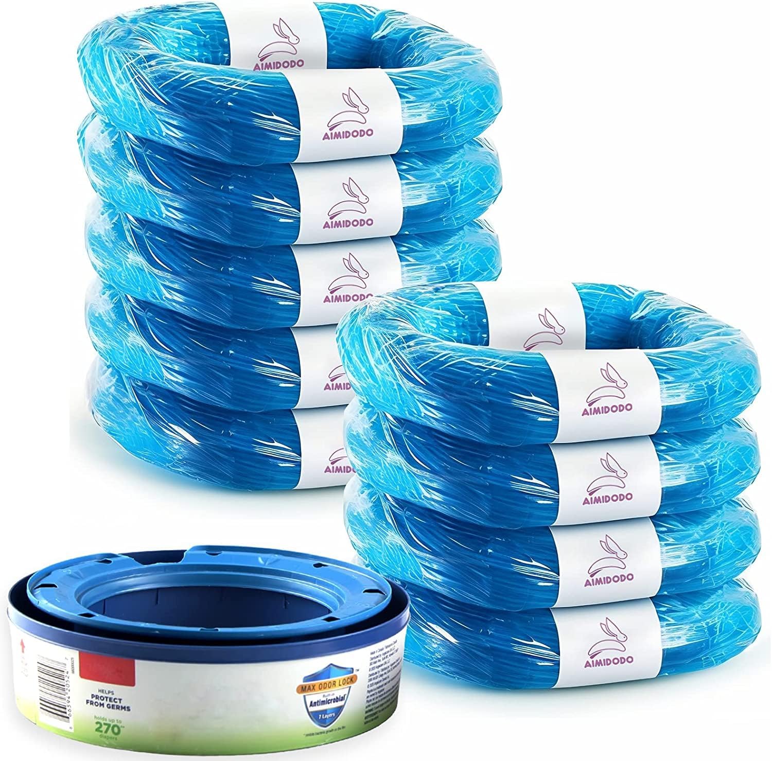 AIMIDODO 9 pack diaper pail refill bags front view showing multi layer packaging