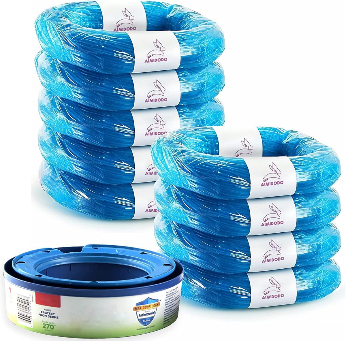 Aimidodo 9 pack diaper pail refill bags front view packaging